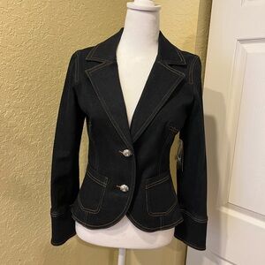 Vintage Nicole by Nicole Miller Dark Denim Blazer with Contrast Stitching.